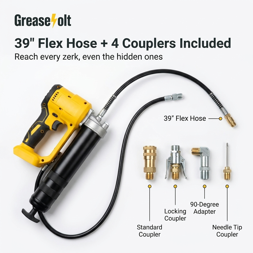 39-inch flex hose and four couplers included