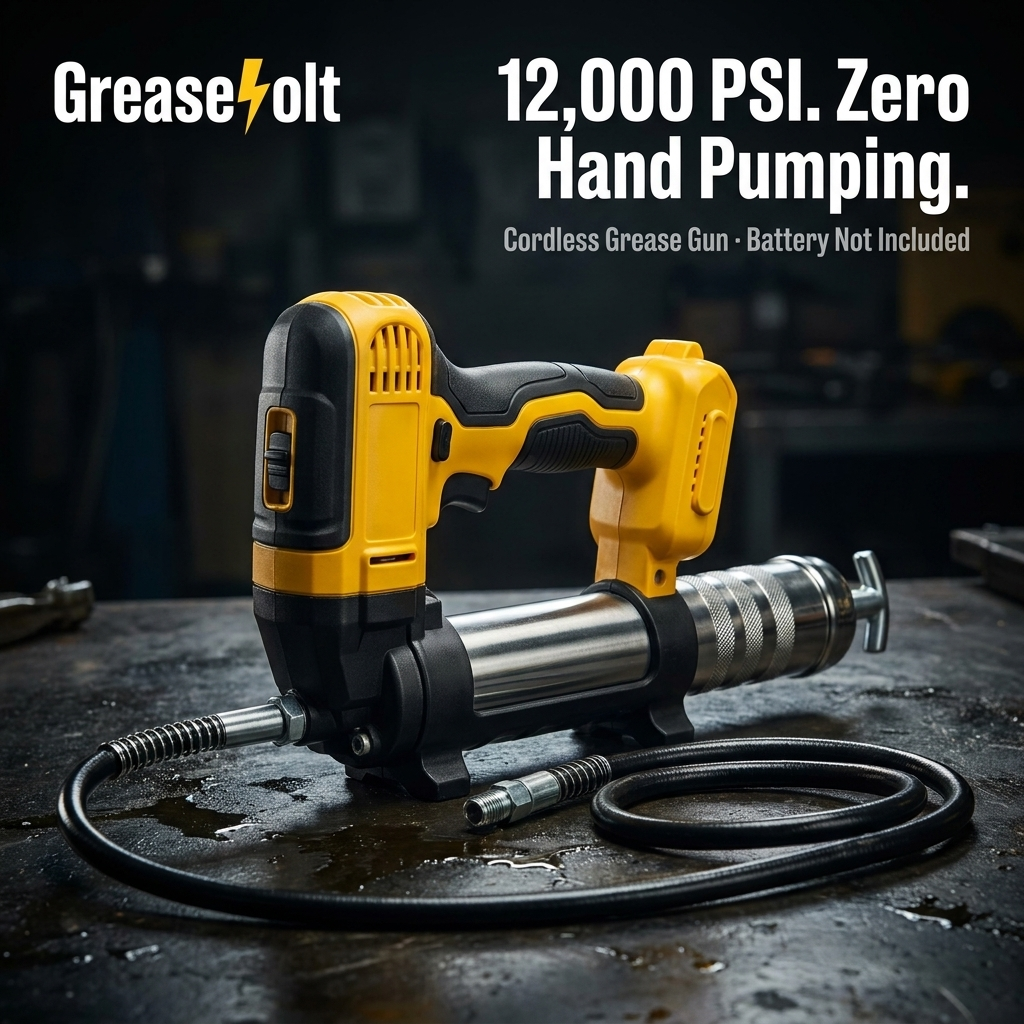 GreaseVolt cordless grease gun on a shop bench